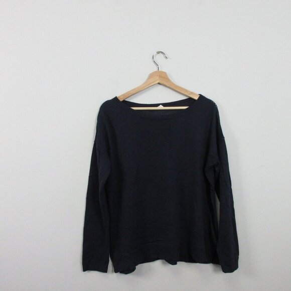 Lululemon Well Being Sweater Women 6 Open Knit Tencel Cashmere Blue Top Navy 274 - Picture 1 of 10